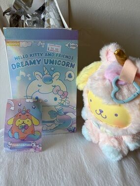 Miniso Hello Kitty and Friends Dreamy Unicorn vinyl plush keychain- Pompompurin